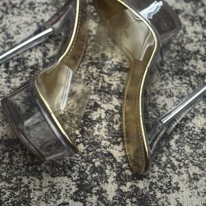 Fashion Nova Clear and Gold Heels